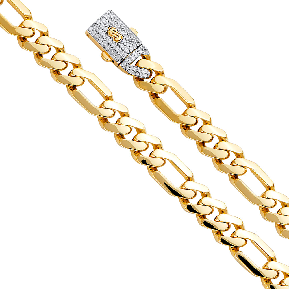 14KY 9.5mm HolFigaro Monaco BR w/CZ Lock