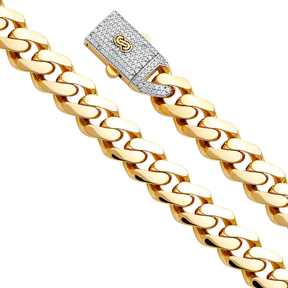 14KY 13.5mm HolCuban Monaco BR w/CZ Lock