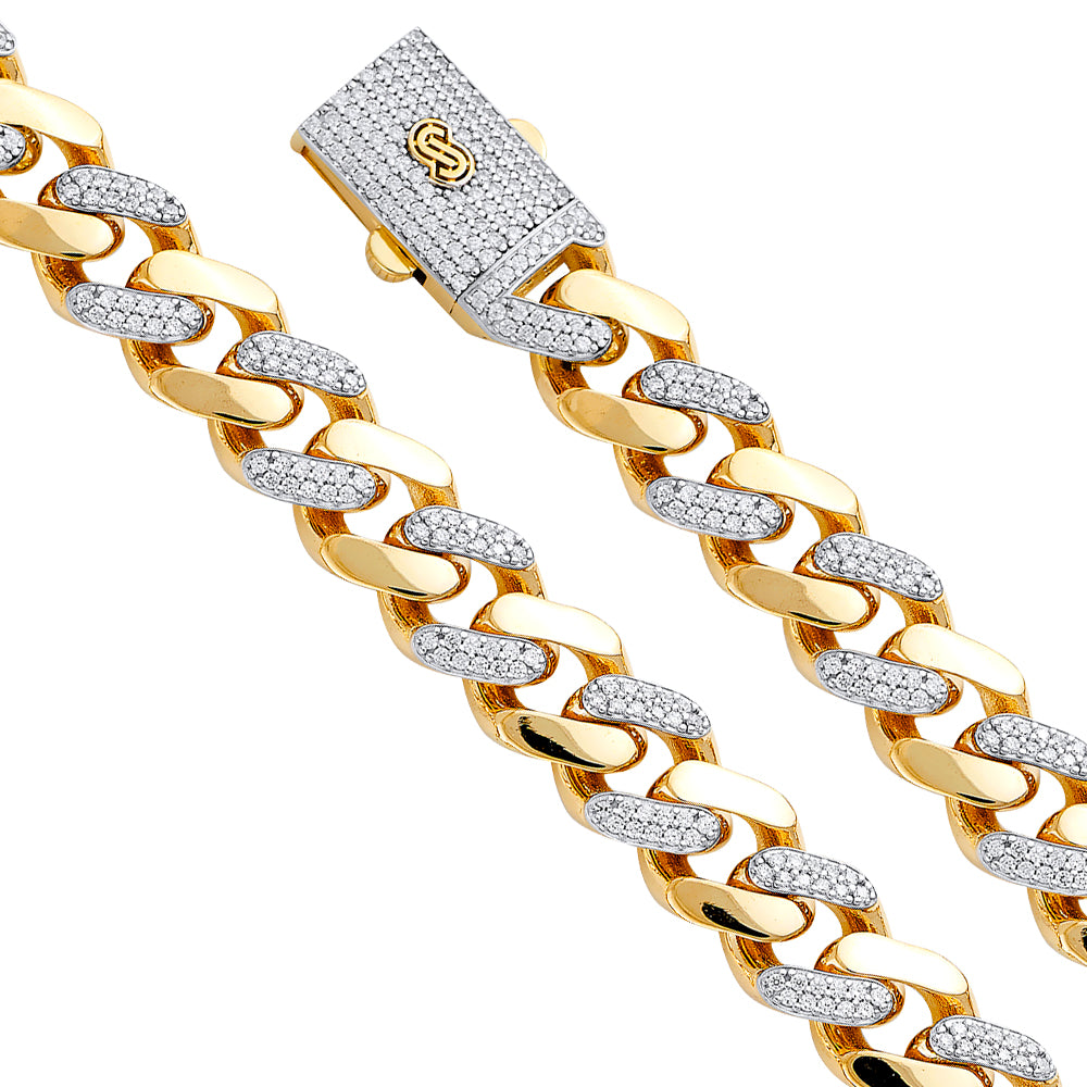 14KY 13.5mm HCuban CZ Monaco BR w/CZ Lock