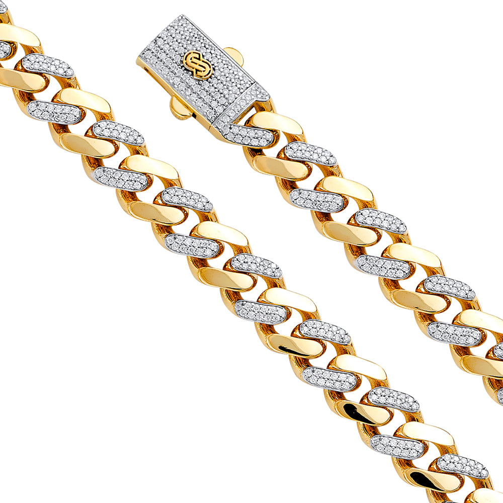 14KY 11.5mm HCuban CZ Monaco BR w/CZ Lock