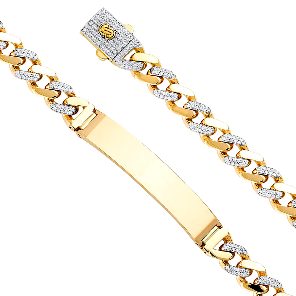 14KY 9.5mm HCuban CZ Monaco BR w/Plain ID