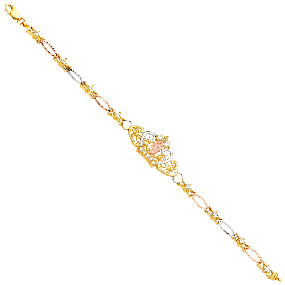 14K 3C GUADALUPE CROWN CZ BRACELET