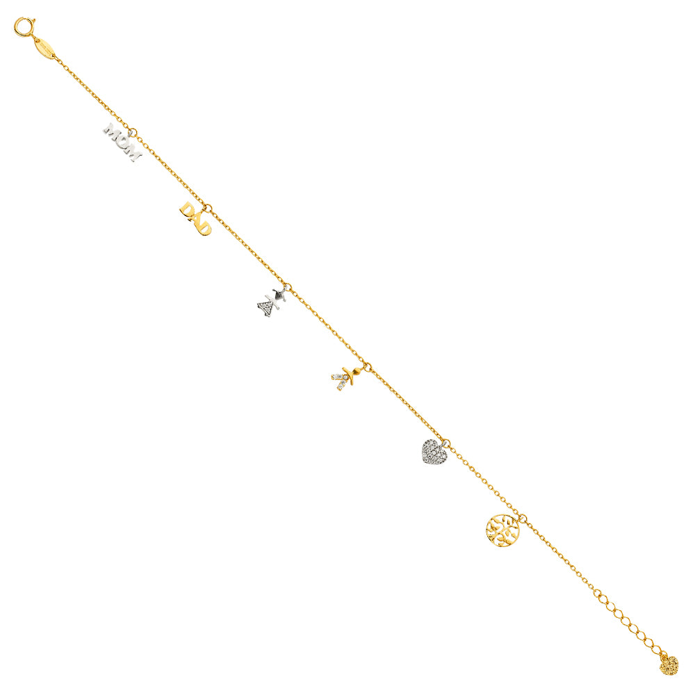14K 2T Dangling CZ Light Chain Bracelet