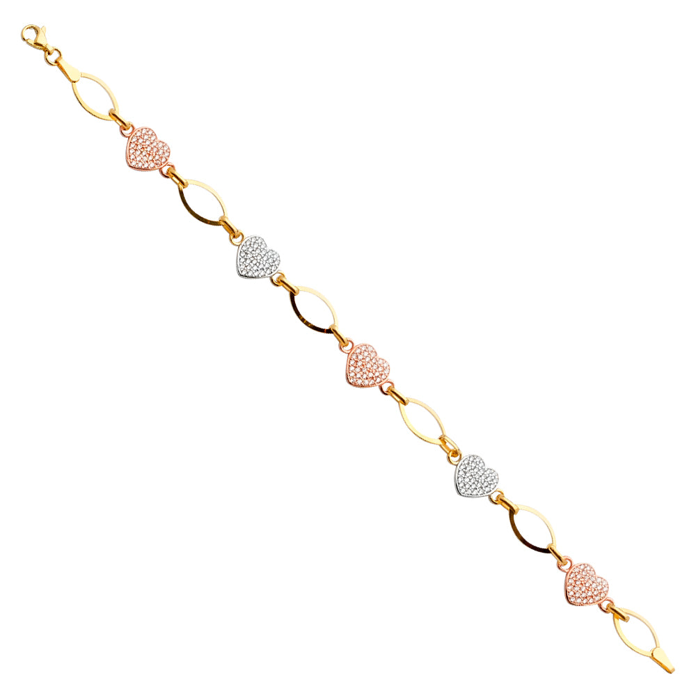 14KY CZ Heart Bracelet