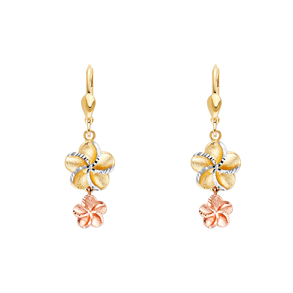 14K 3C Hawaiian flower Lever Back Earring