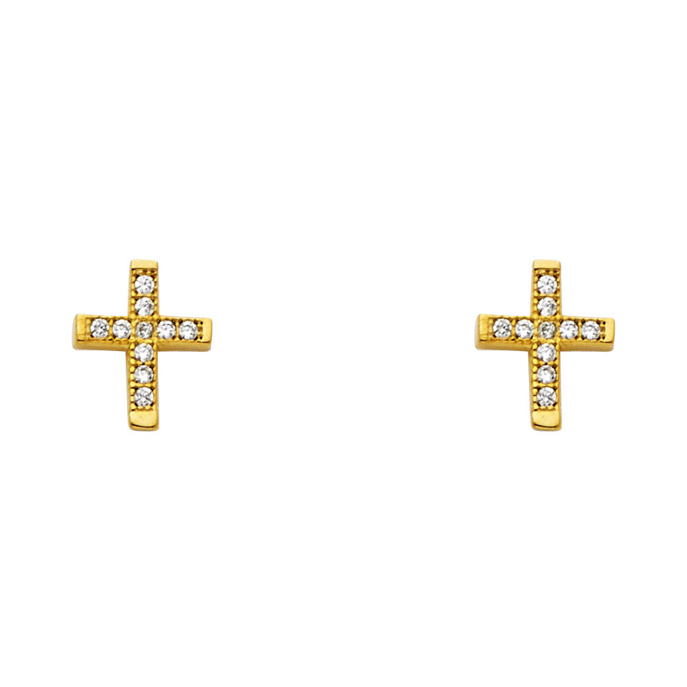 14KY CZ CROSS POST EARRING
