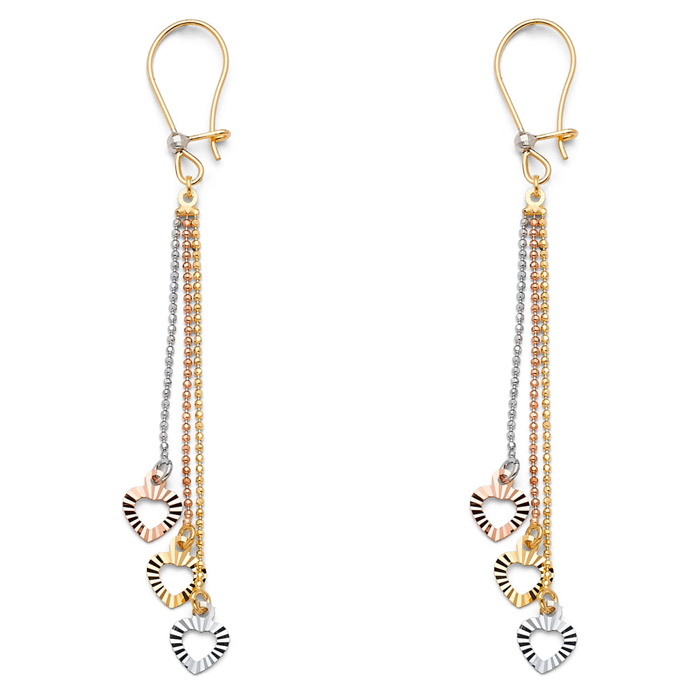 14K 3C 3HEARTS HANGING EARRING