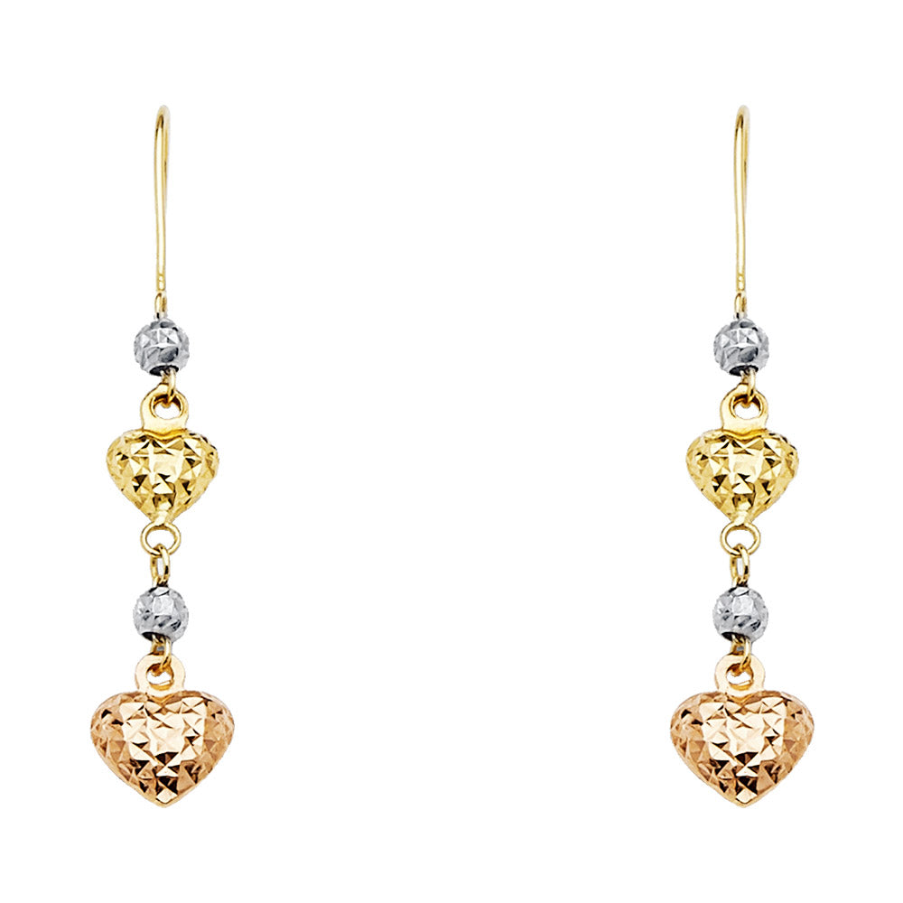14K 3C HEART HANGING EARRING