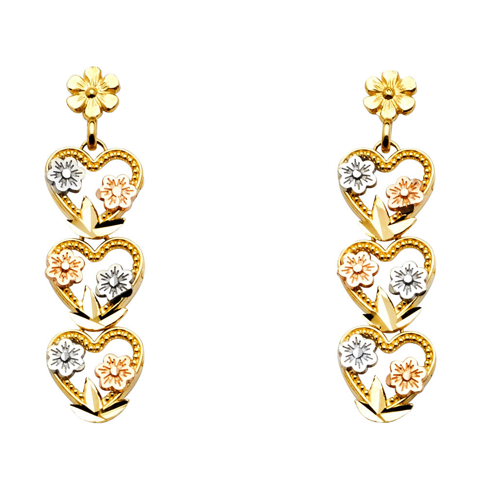 14K 3C DANGLE HEART POST EAR