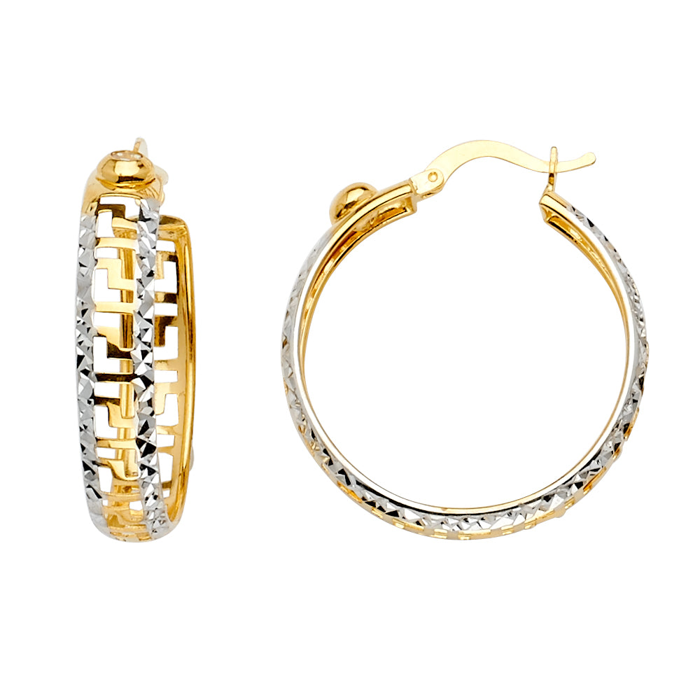 14K 2Tone Greek Design Hoop Earring