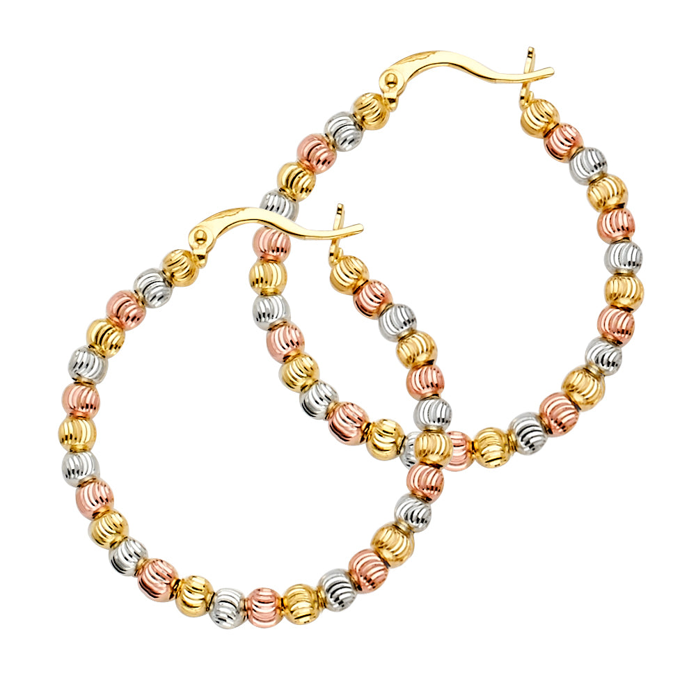 14K 3C MoonCut Bead Hoop Earring