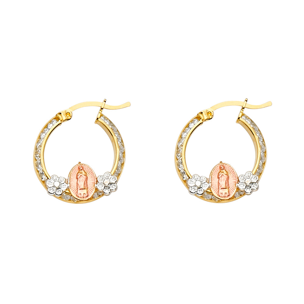 14K 3C Guadalupe CZ Channel Hoop Earring