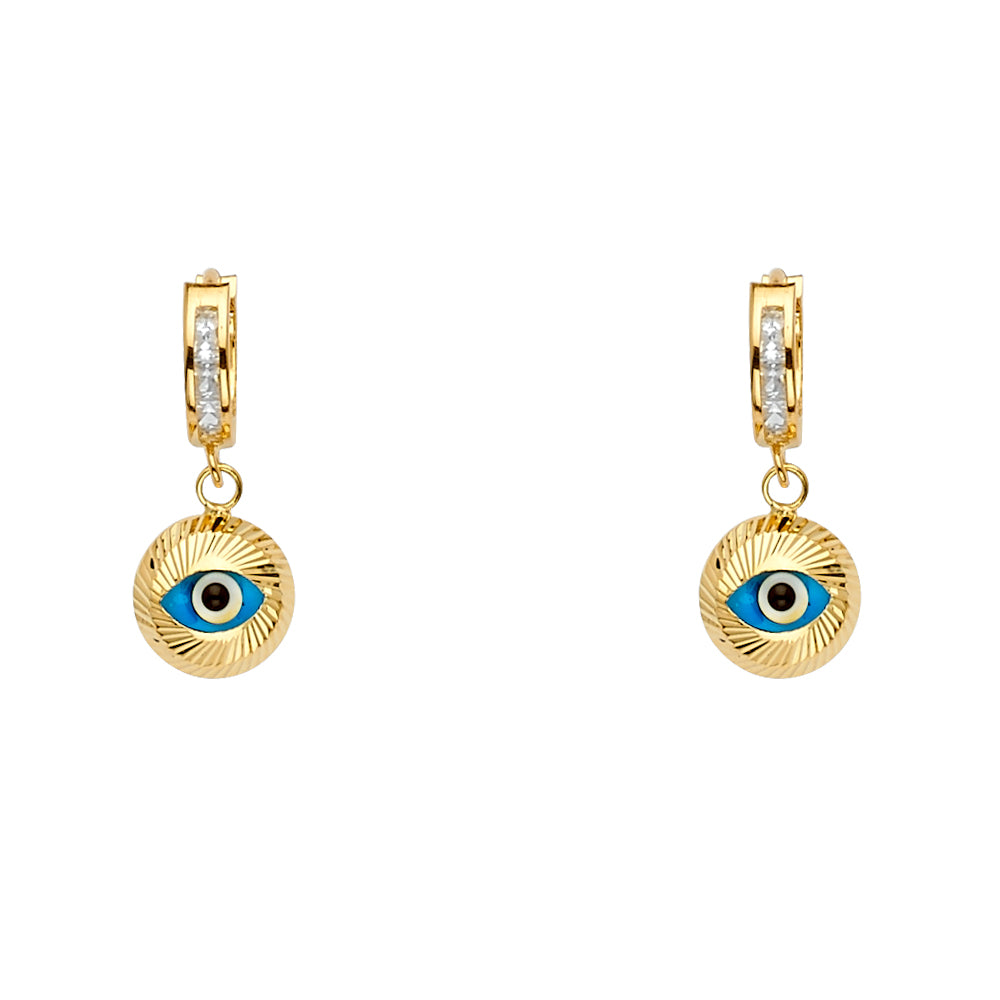 14KY Evil Eye Dangle Huggies Earring