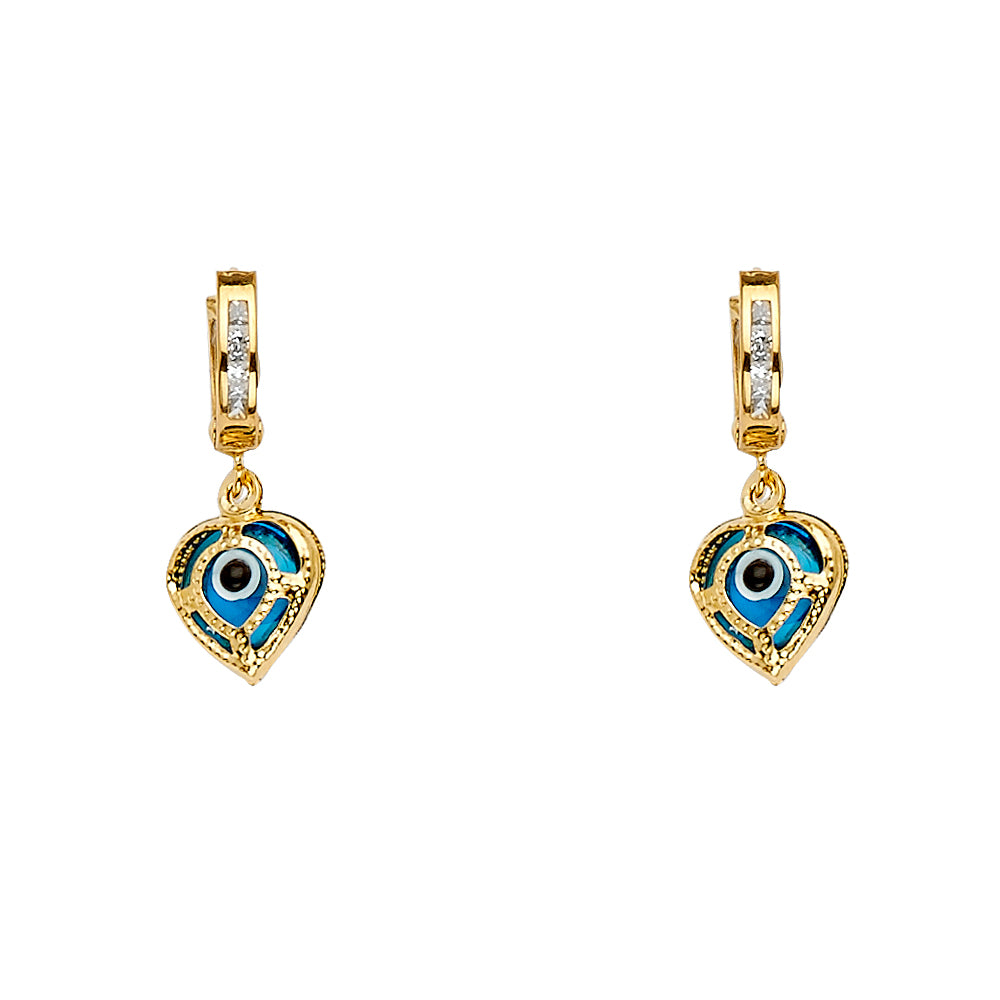 14KY Evil Eye Dangle Huggies Earring