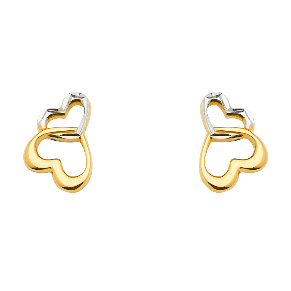 14K 2T 2Heart Earring w/Push Back