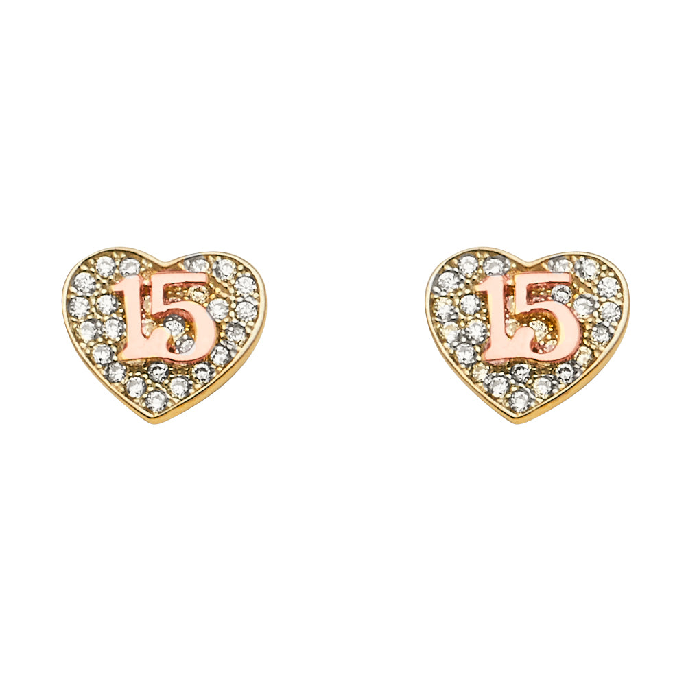 14K 2T 15Years CZ Heart Earring w/Push Back