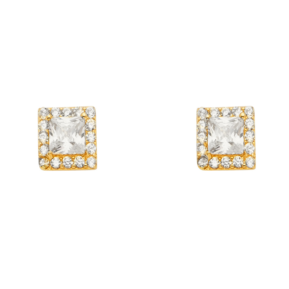 14KY Solitare Halo Square CZ Ear w/PBack