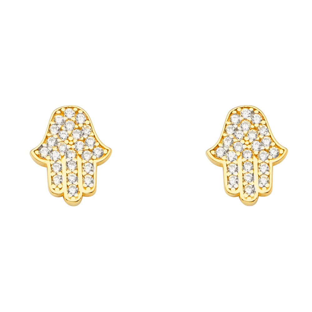14KY CZ Hamsa Earring w/Push Back