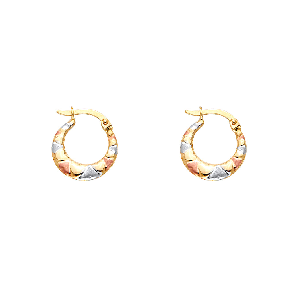 14K 3C Double Face Heart Design Hollow Earring