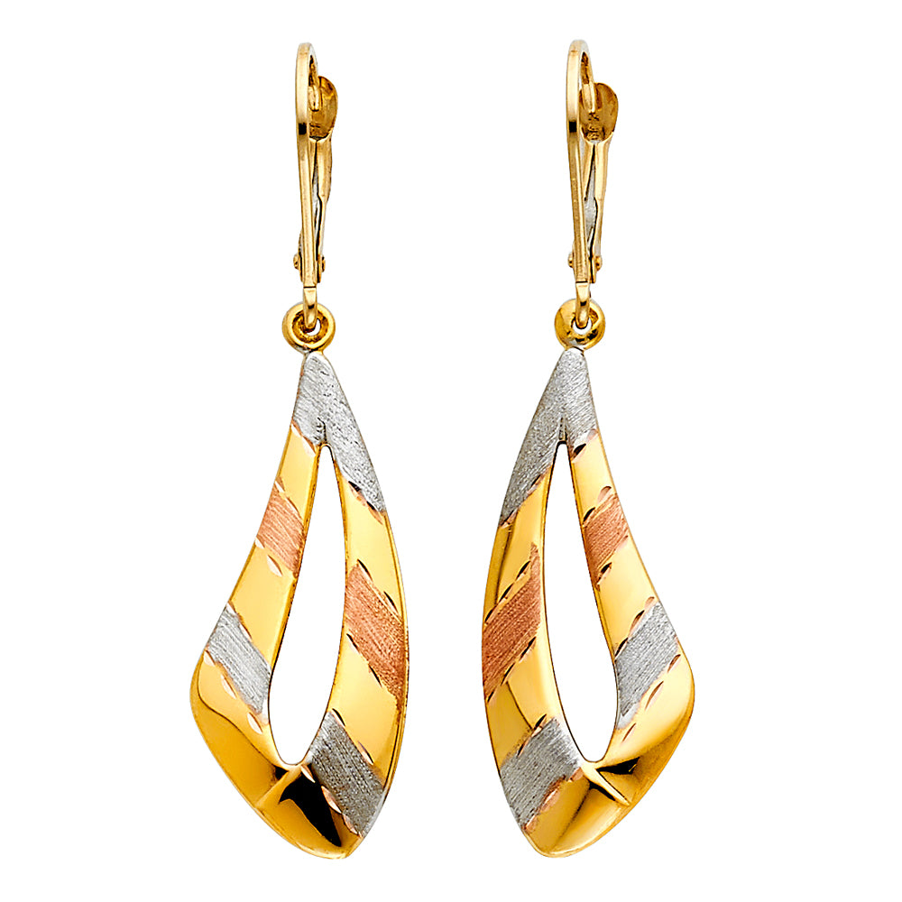14K 3C FANCY HOL EAR W/LEVER BACK