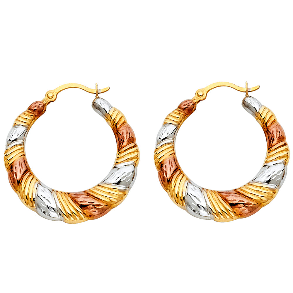 14K 3C FANCY HOLLOW HOOPS