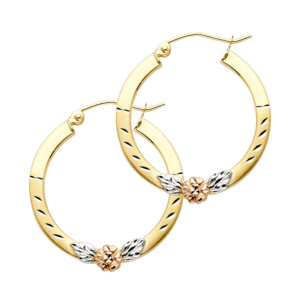 14K 3C FLOWER SQ HOOP EAR
