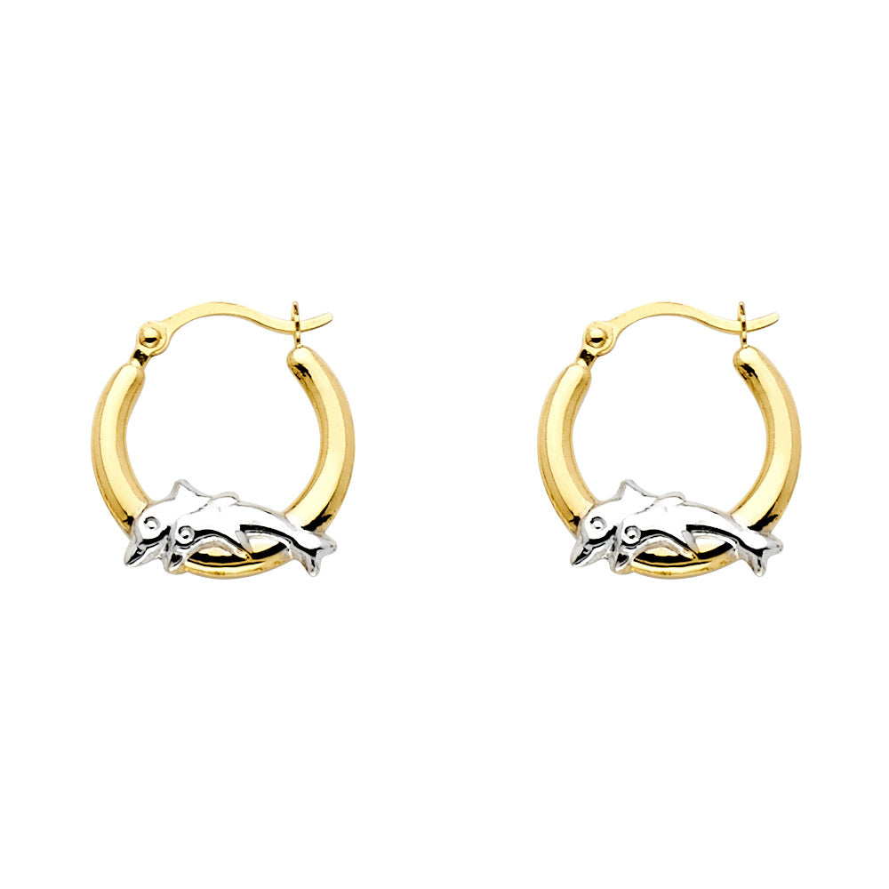 14K 2T DOLPHIN HOOP EARRING