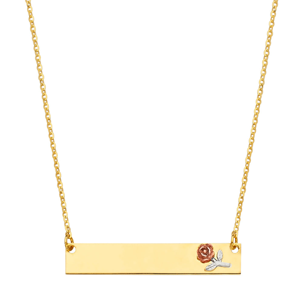 14K ID w/Flower Chain Necklace