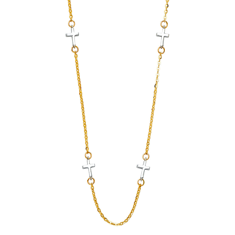 14K 2T CZ CROSS NECKLACE