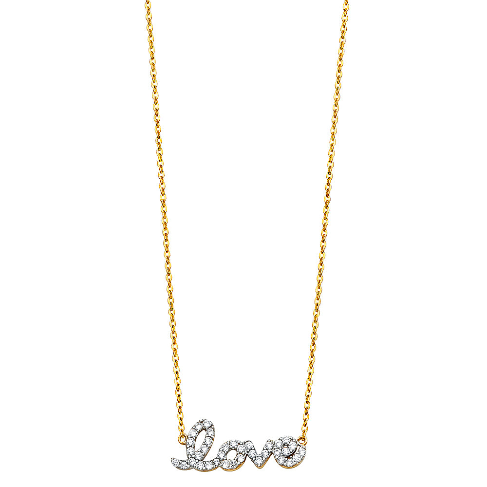 14K 2T CZ LOVE SIGN NECKLACE