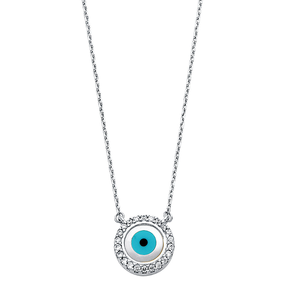 14KW CZ EVIL EYE NECKLACE