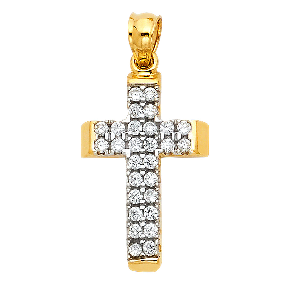 14K 2T CZ CROSS PENDANT