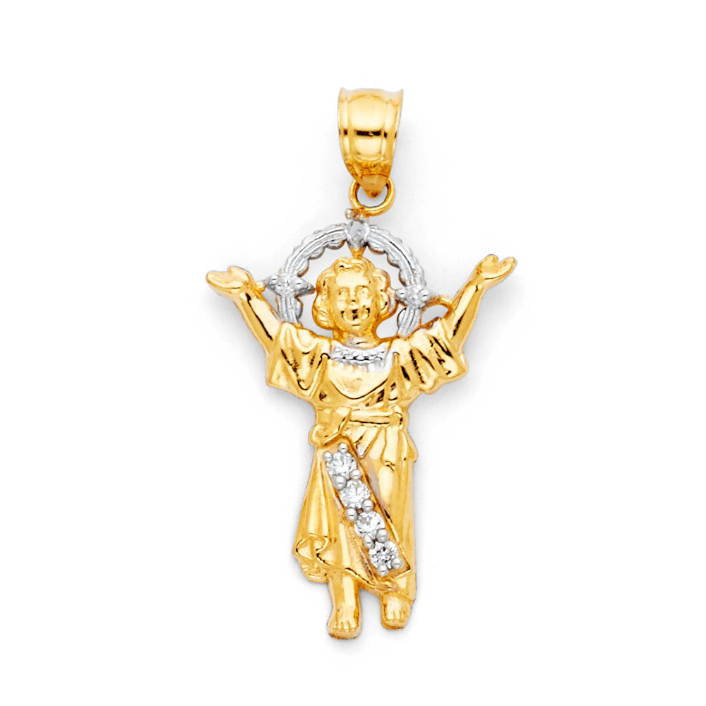 14K 2T CZ DIVINE INFANT JESUS PENDANT