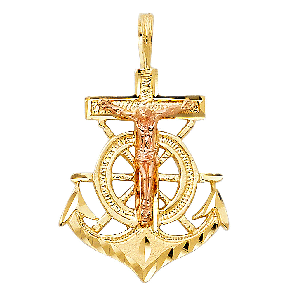 14K 2T CRUCIFIX ANCHOR PENDANT