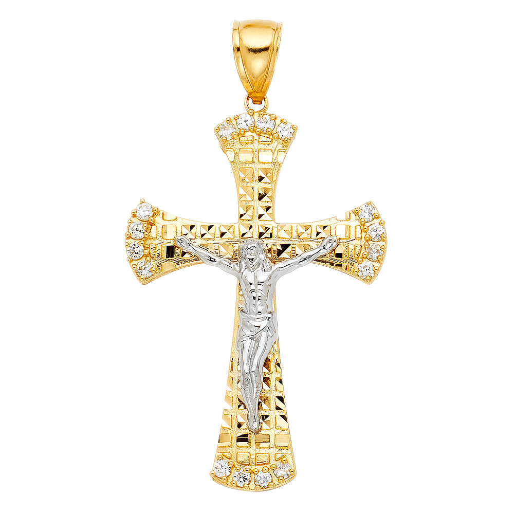 14K 2T CZ CUTOUT CRUCIFIX PENDANT
