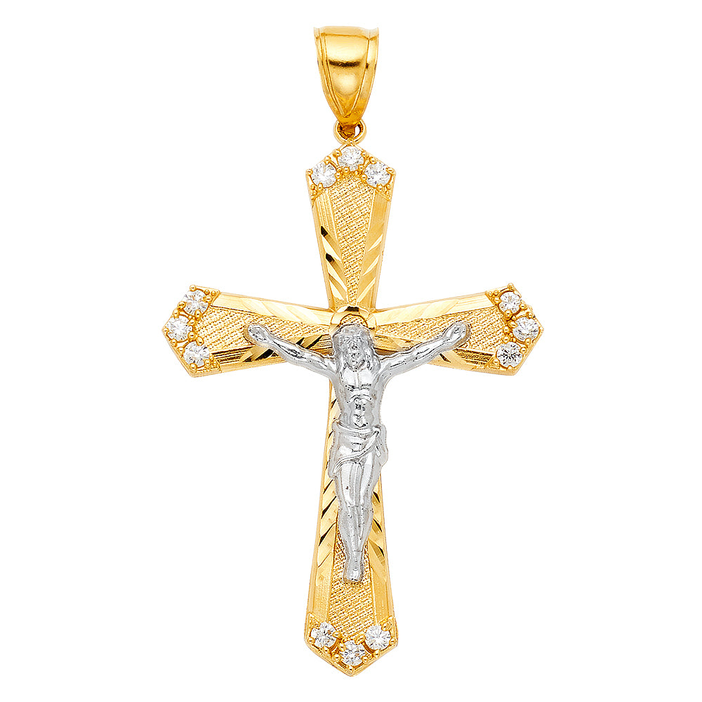 14K 2T CZ CUTOUT CRUCIFIX PENDANT