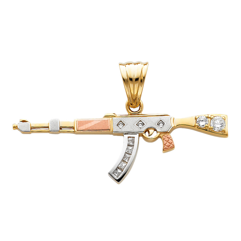 14K 3C CZ RIFLE GUN PENDANT