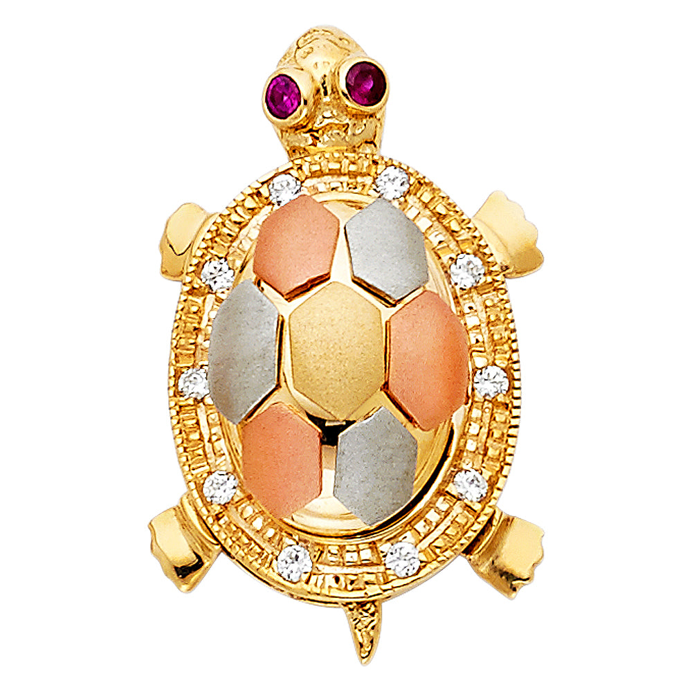 14K 3C CZ TURTLE PENDANT