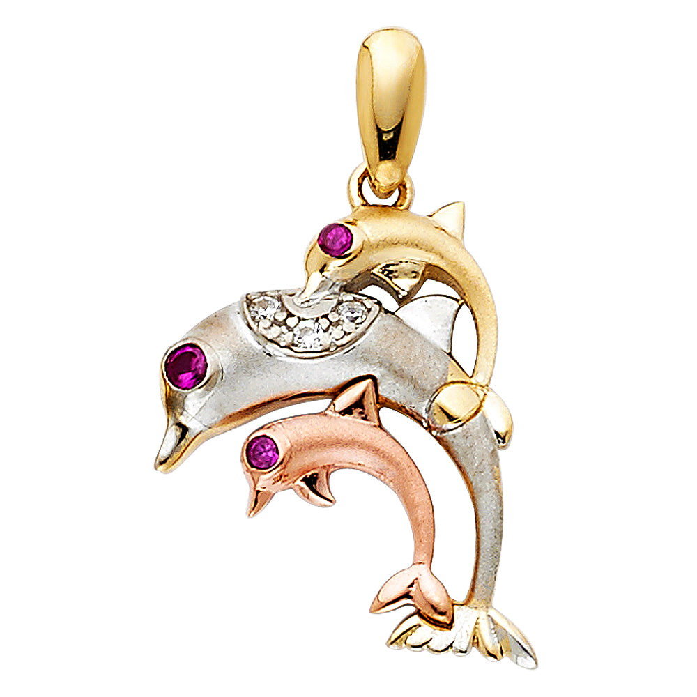 14K 3C CZ DOLPHIN PENDANT