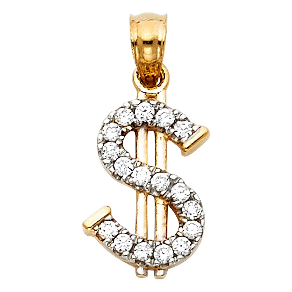 14K 2T CZ DOLLAR SIGN PENDANT