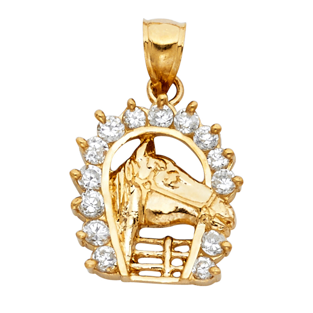 14KY CZ LUCKY HORSESHOE PENDANT