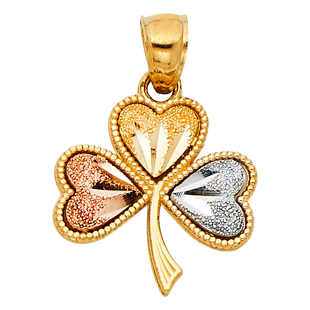 14K 3C HEART CLOVER PENDANT