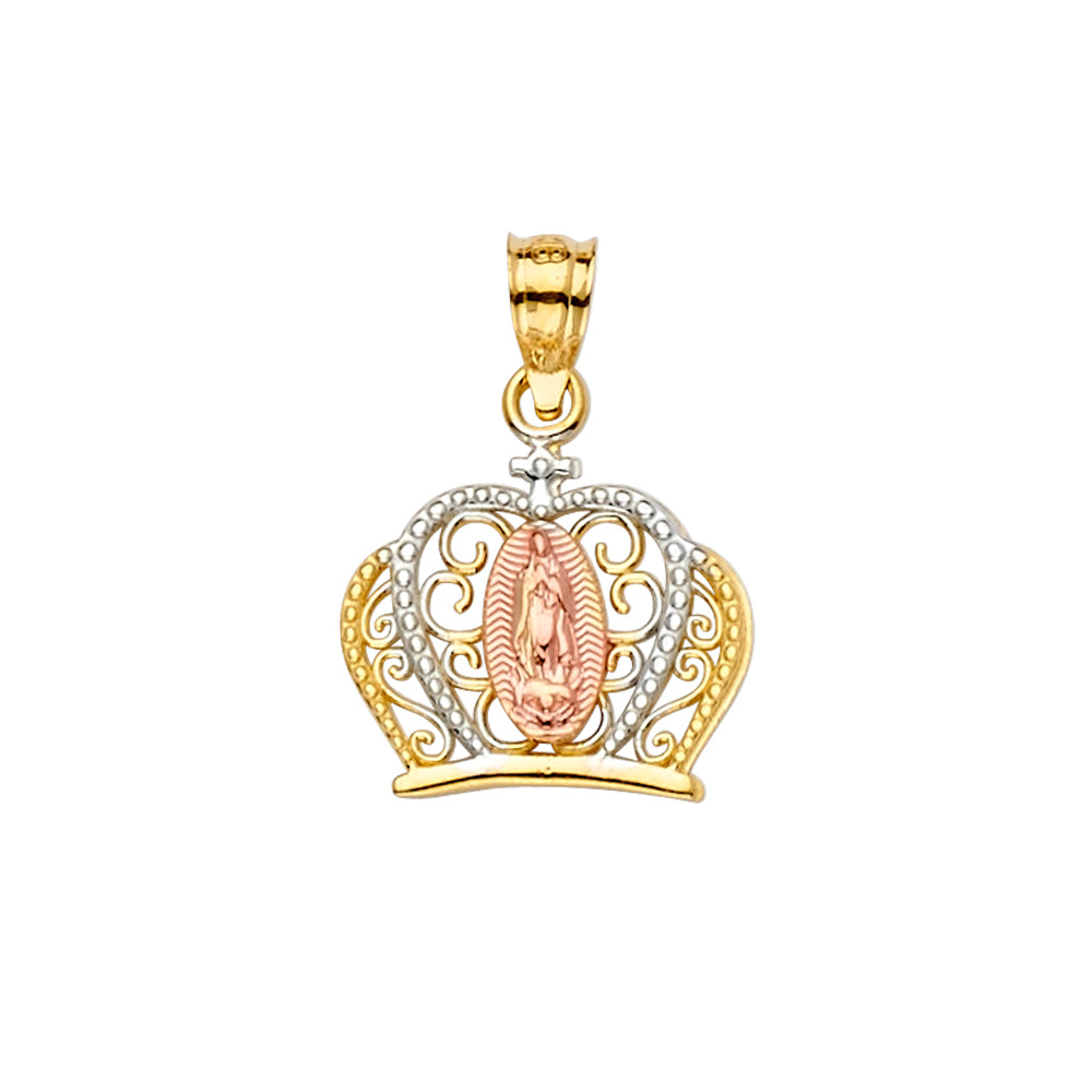 14K 3C GUADALUPE CZ CROWN PENDANT