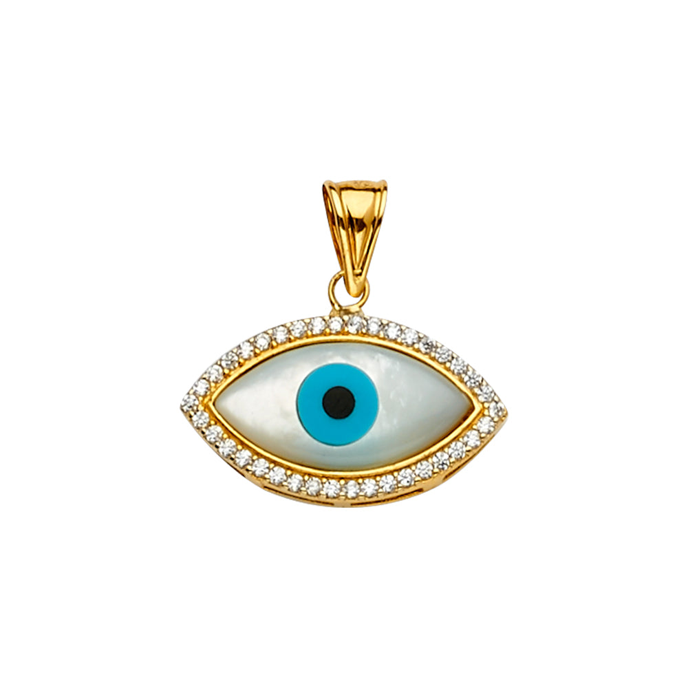14K MOP+CZ Evil Eye Pendant
