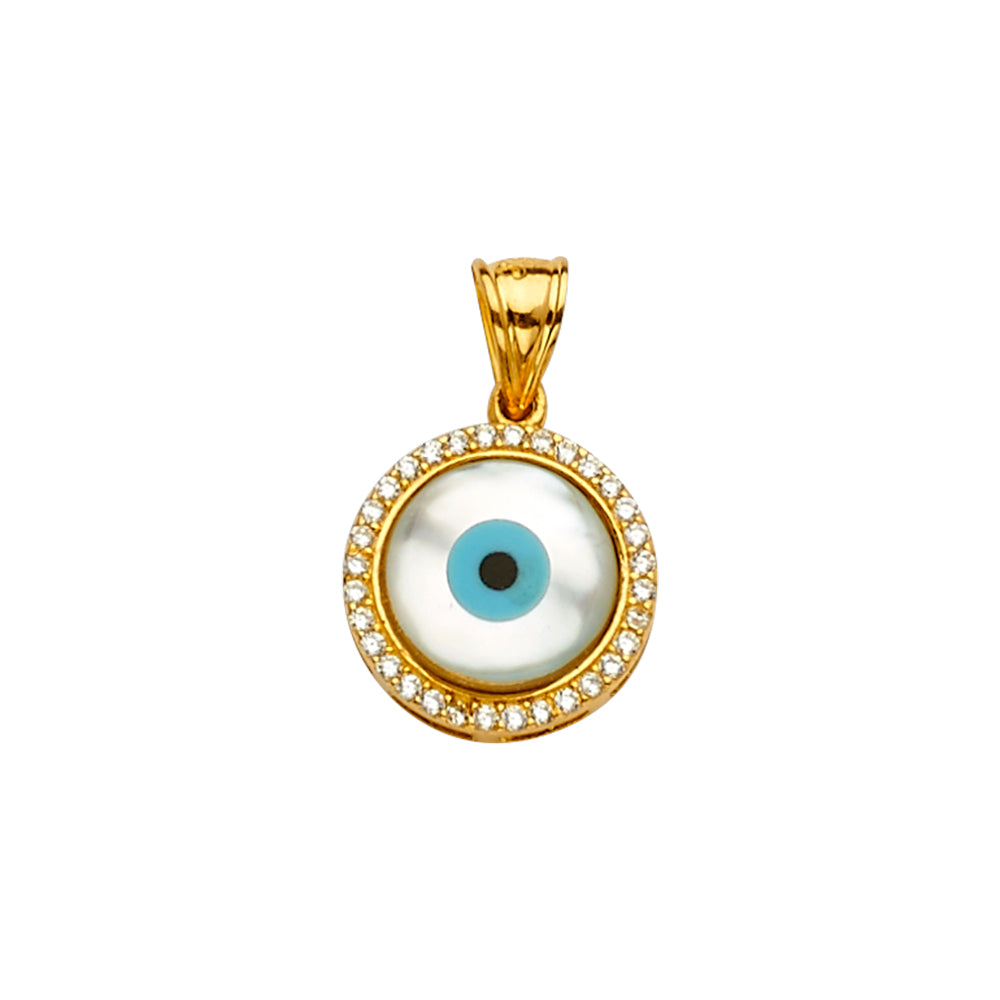 14K MOP+CZ Evil Eye Pendant