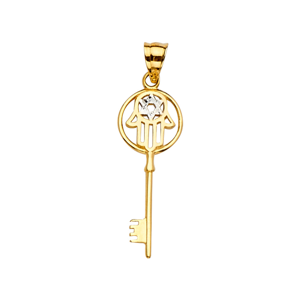 14K 2Tone Hamsa Key Pendant