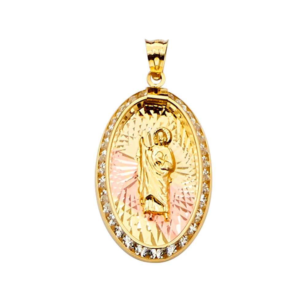 14K 3Color CZ San Judas Medal Pendant