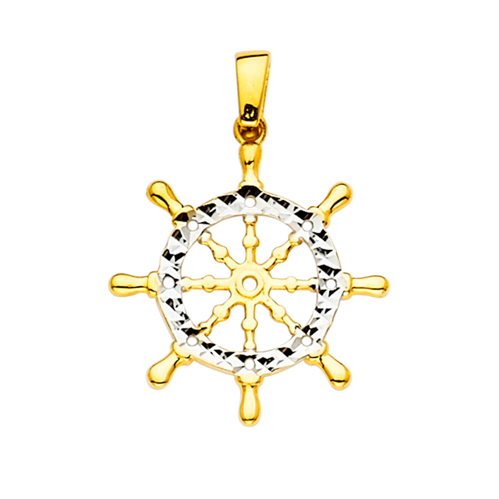 14K 2Tone Boat Wheel Pendant
