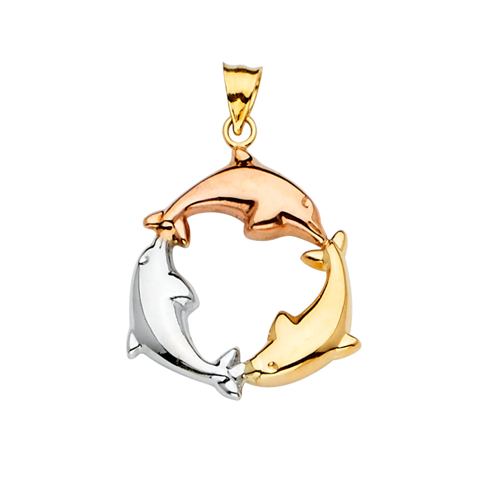 14K 3Color Dolphin Pendant