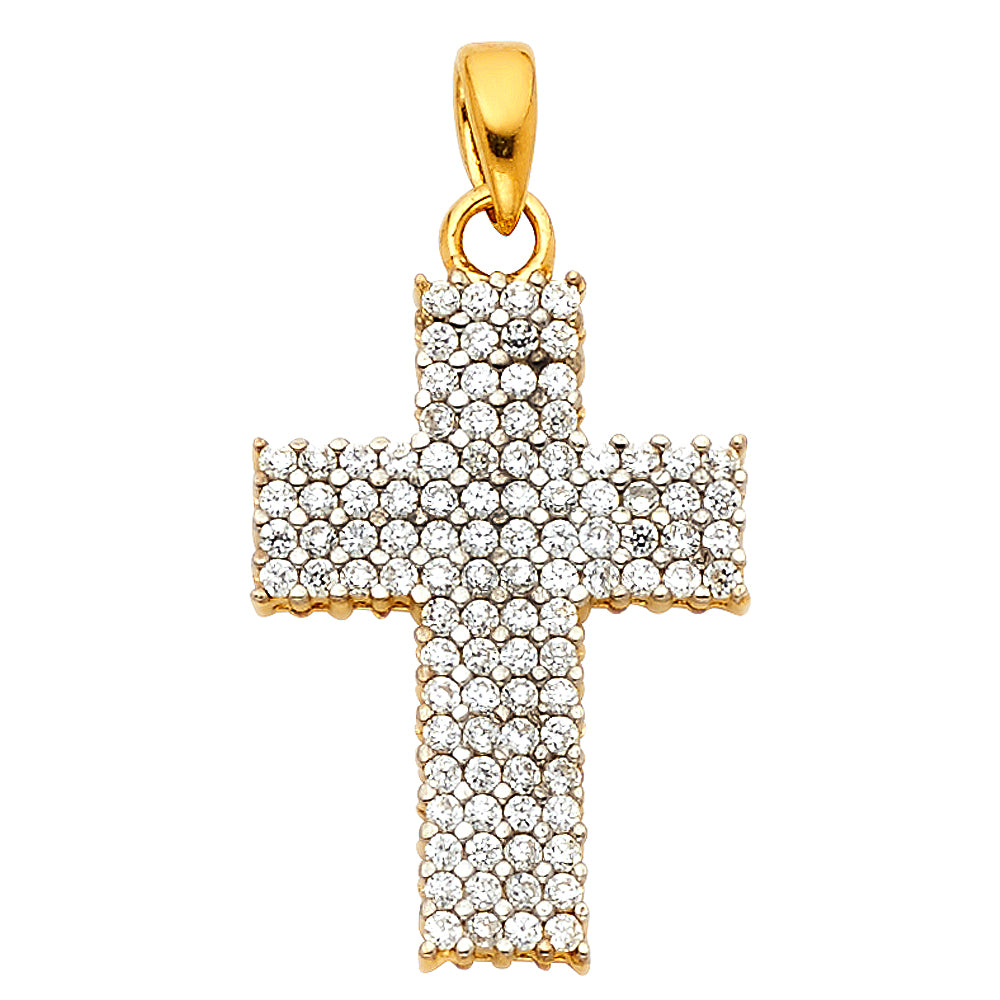14K 2T CZ CROSS PENDANT (PT529)